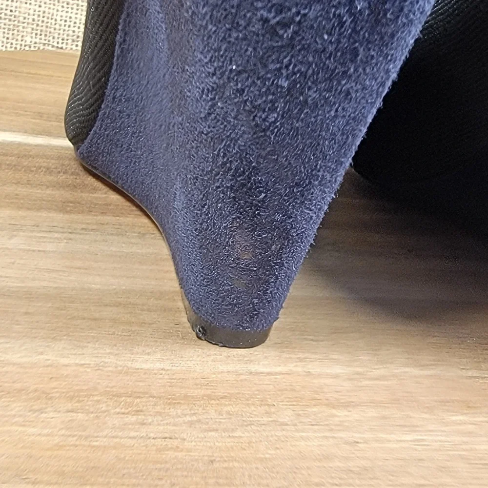 Nine West Wedge Heels Black Blue Suede Pointed Toe Womens 7.5 Slip On Dress Shoe
